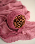 Newborn Hat + Pink Wrap Set with gold polka dots