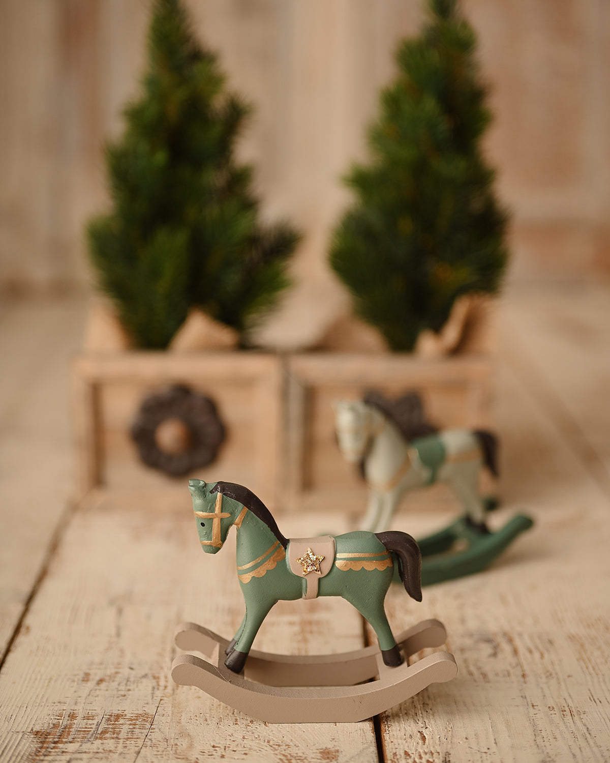 Pepe - Mint and gold wooden rocking horse