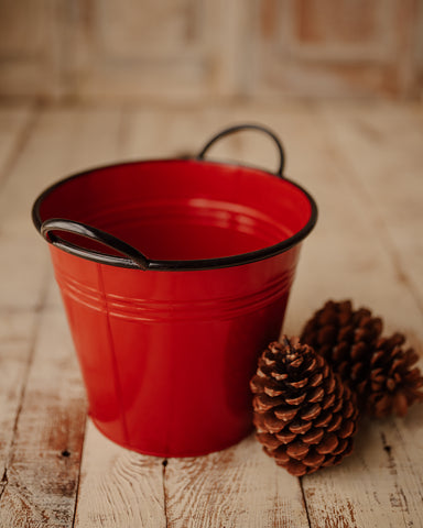 Noel - Christmas red metal bucket with handles