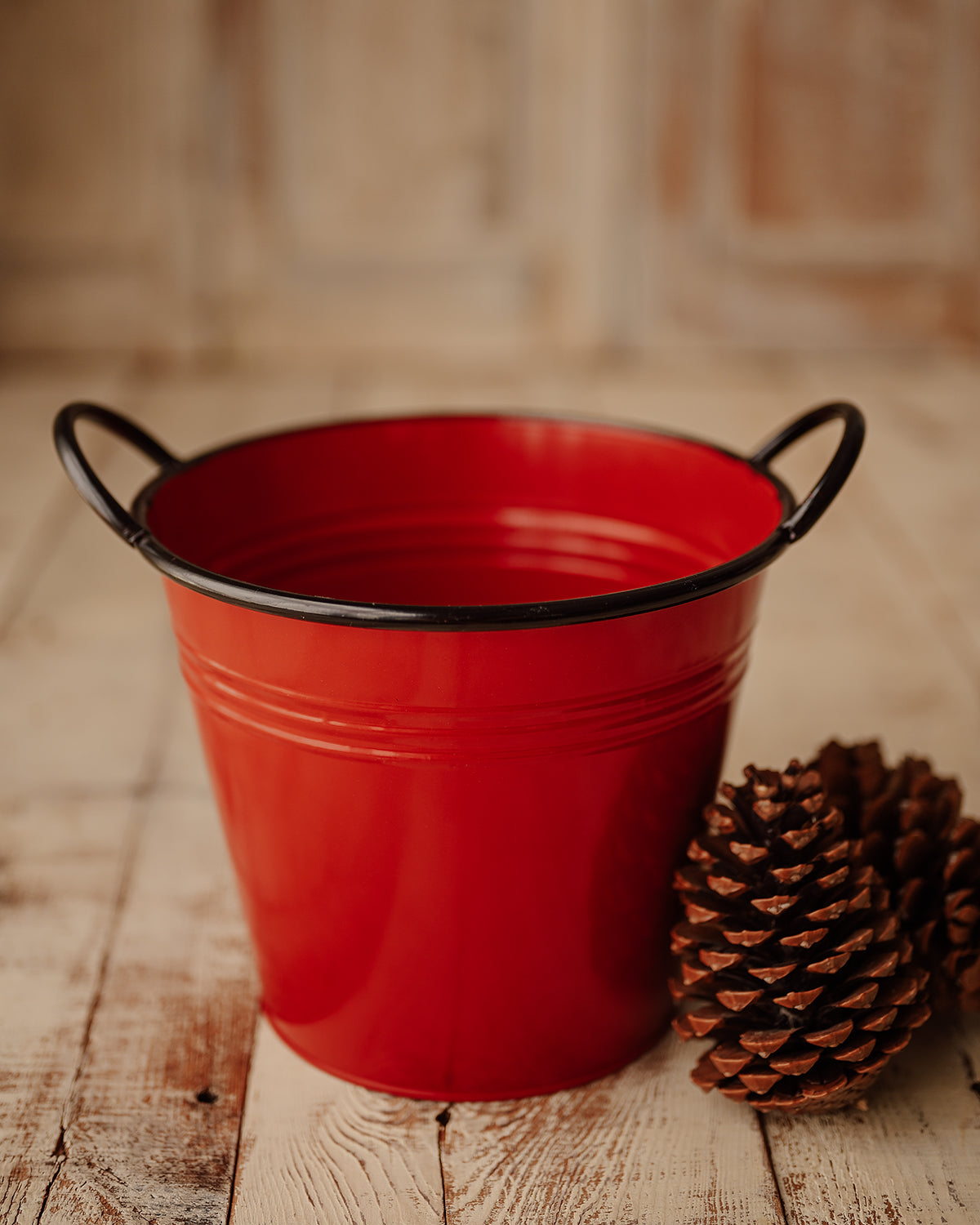 Noel - Christmas red metal bucket with handles