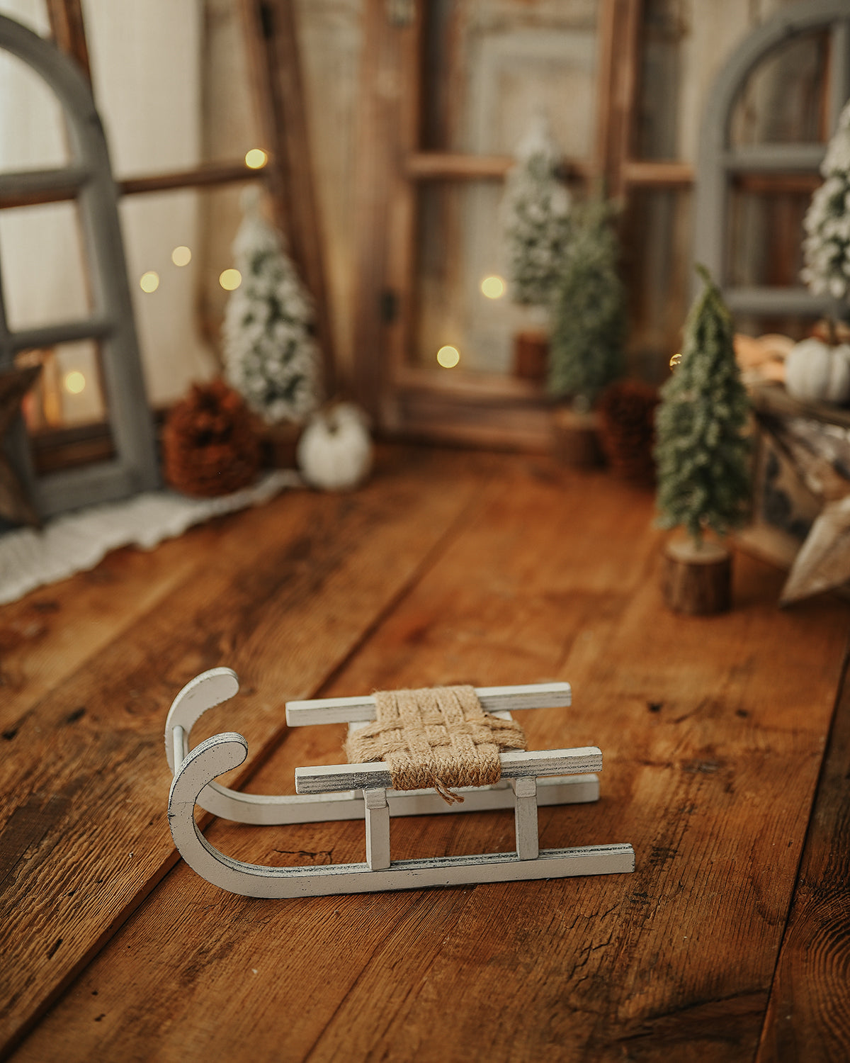 White Rudolph Wooden Sleigh - Three Sizes