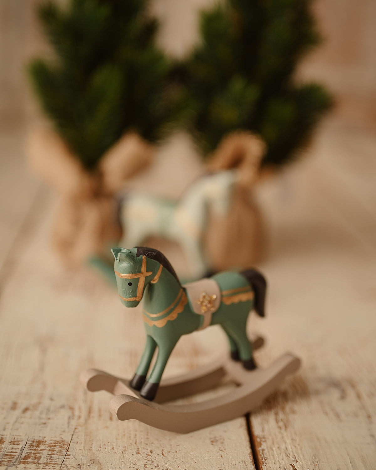 Pepe - Mint and gold wooden rocking horse