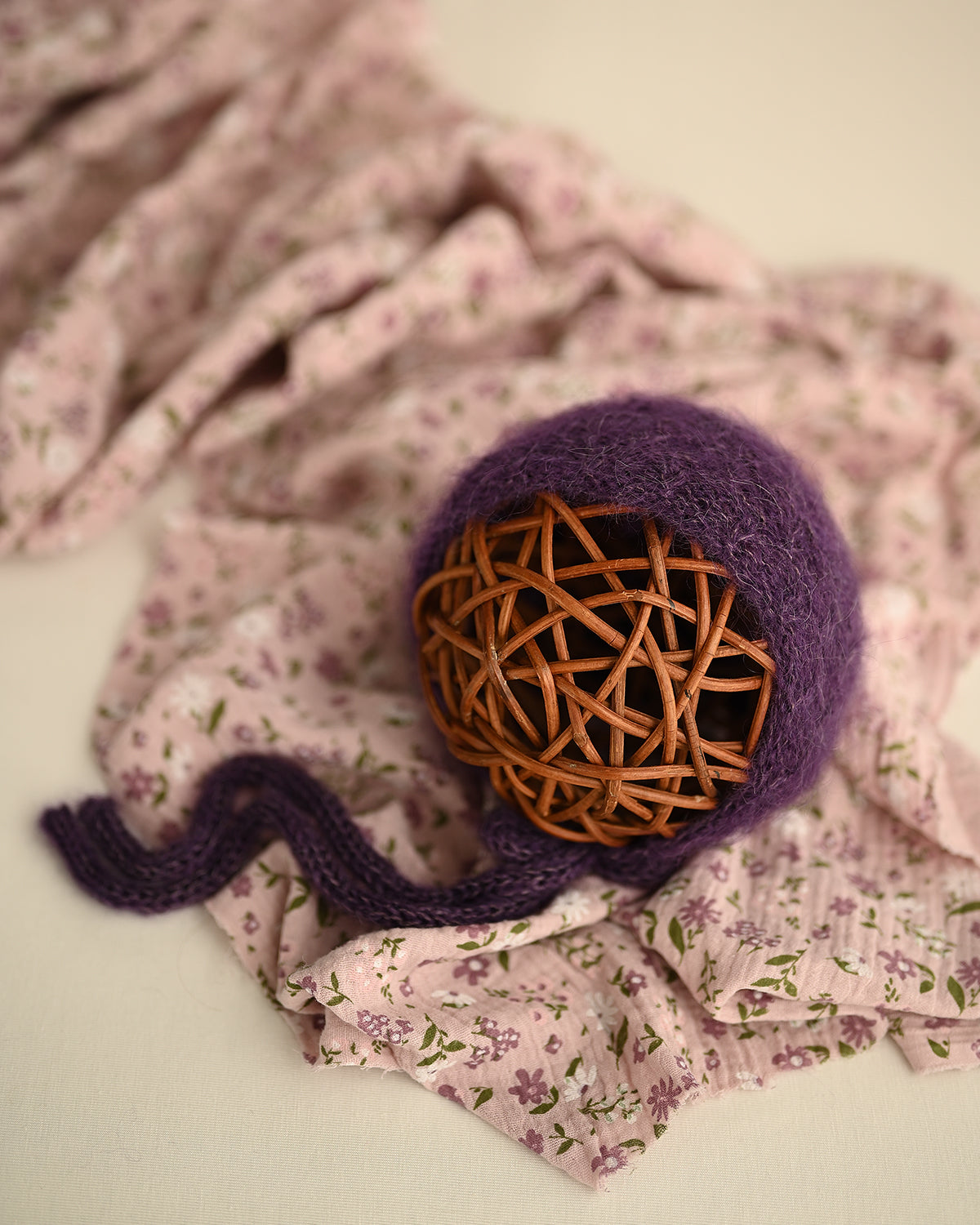 Newborn Hat + Lilac Wrap Set with Print