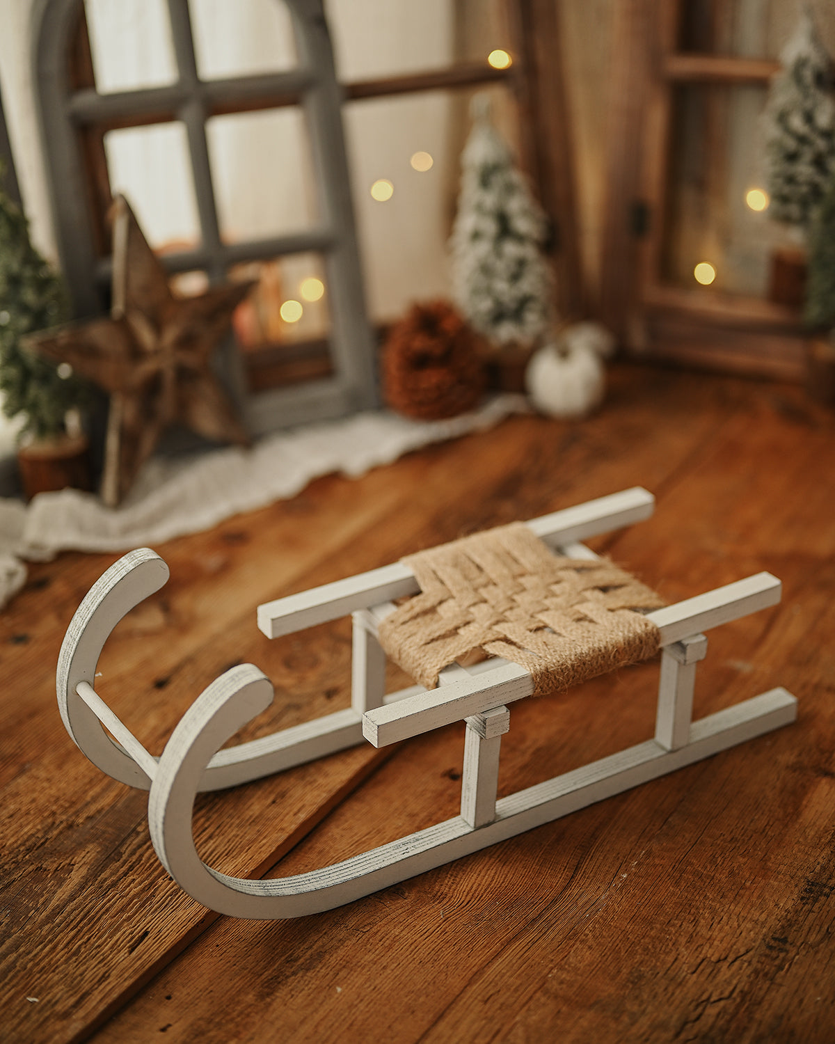 White Rudolph Wooden Sleigh - Three Sizes