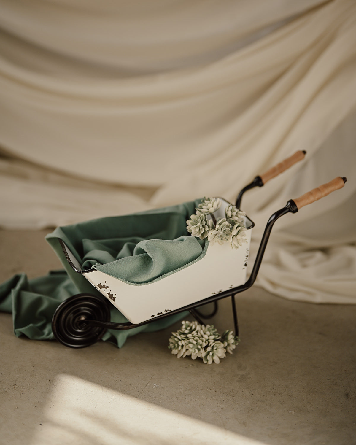 Spring Wheelbarrow Set + Mini Plants + Green Fabric
