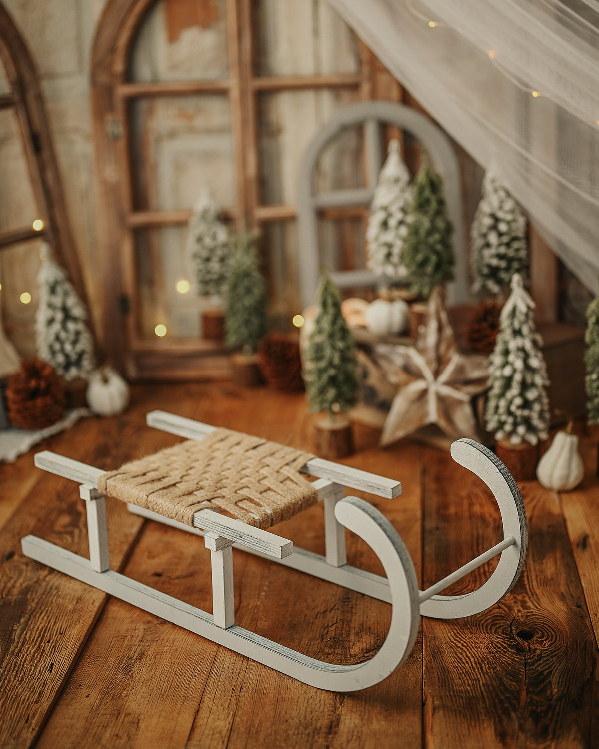 White Rudolph Wooden Sleigh - Three Sizes