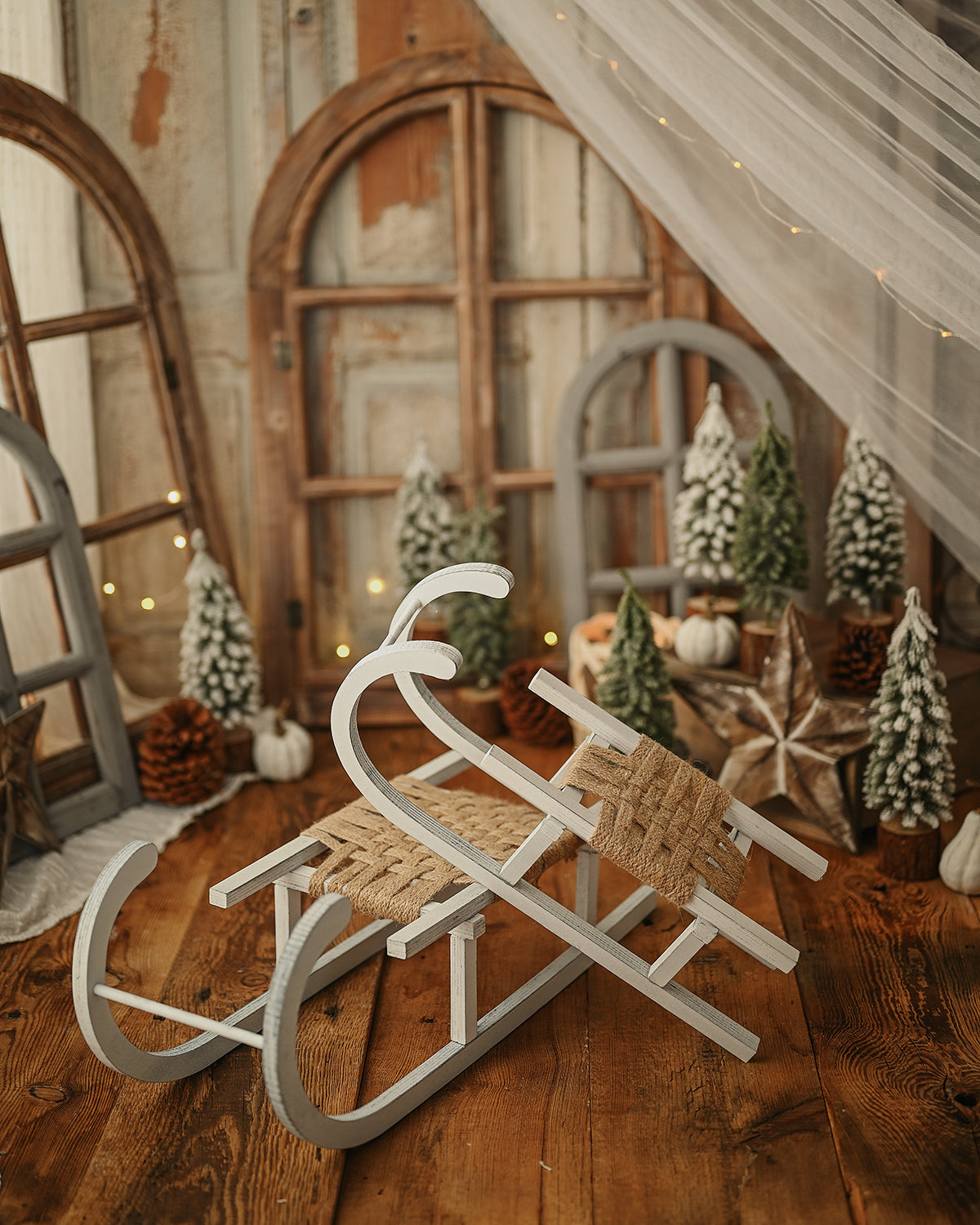 White Rudolph Wooden Sleigh - Three Sizes